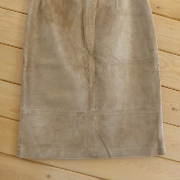 J. Marco Galleries Tan Pencil Straight Skirt Front Slit Suede Genuine Leather 6 - Picture 8 of 11